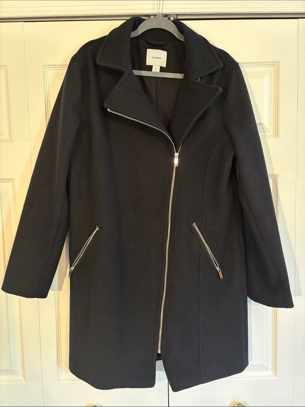 Old Navy Black Asymmetric Zip Trench Coat